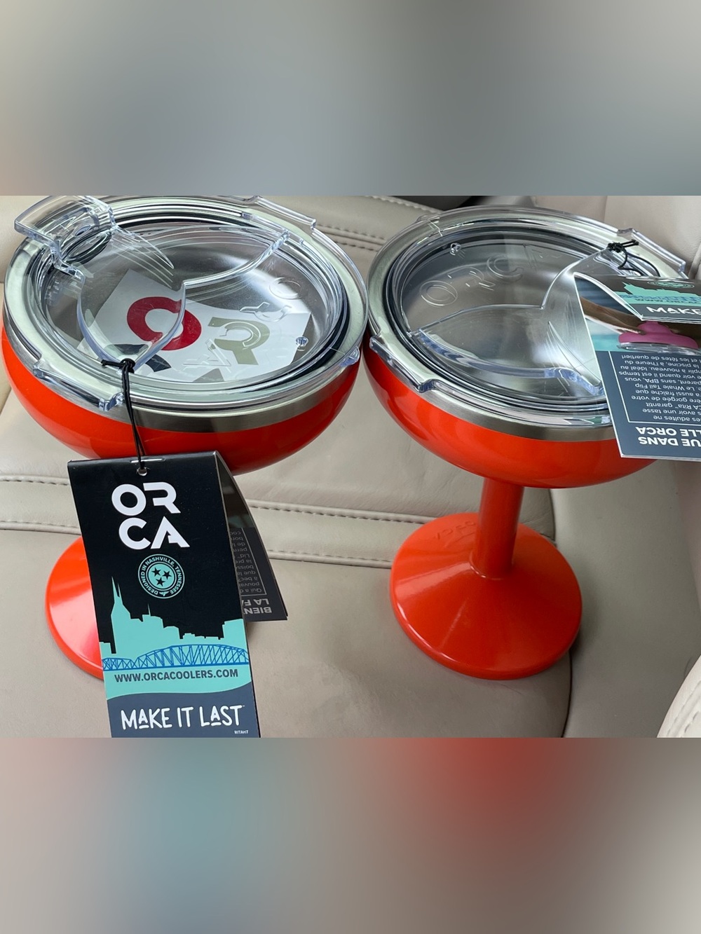 2 ORCA Rita Persimmon Orange 13oz Insulated Stainless Steel Margarita Cup w/ Lid